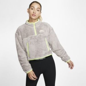 Nike Sportswear-crop top i sherpafleece med lynlås i kvart længde til kvinder - Grå