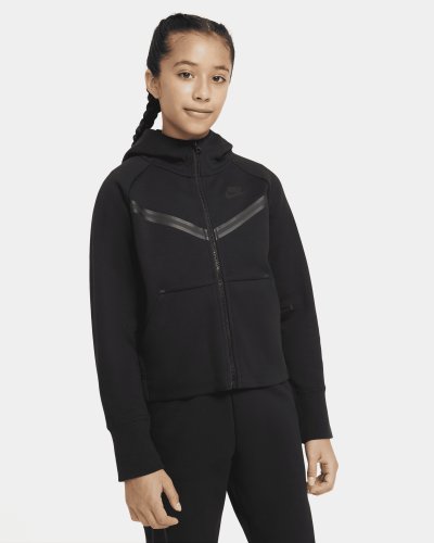 Hoodie com fecho completo Nike Sportswear Tech Fleece Júnior (Rapariga) - Preto