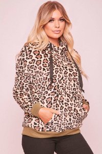 Khaki Leopard Print Faux Fur Hoodie - M (10)