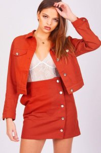 Red Jacket And Button Skirt Co-ord - 10 Red