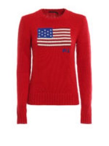 Maglione rosso con bandiera USA jacquard
