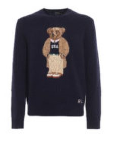 Polo Ralph Lauren - Pull in lana blu con intarsio polo bear
