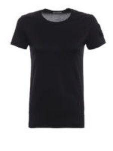 T-shirt nera con patch Moncler in velluto