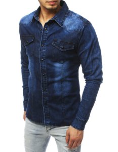 Dstreet - Koszula męska jeansowa granatowa dx1837