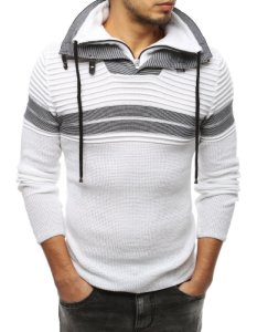 Sweter męski wełniany ze stójką biały WX1398