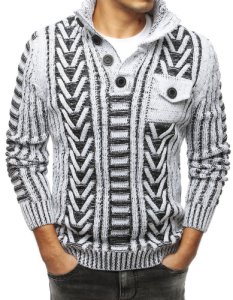 Sweter męski ze stójką biały WX1370