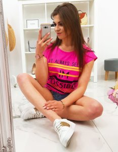 Dstreet - T-shirt damski possible z nadrukiem różowy ry0930