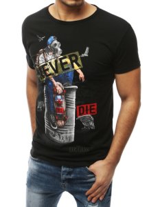 T-shirt męski z nadrukiem czarny RX3936