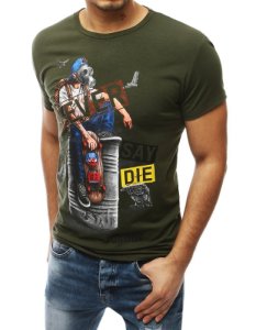 Dstreet - T-shirt męski z nadrukiem khaki rx3935