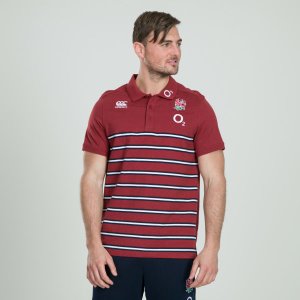 MENS ENGLAND COTTON JERSEY STRIPE POLO SHIRT size: S - Colour: RED