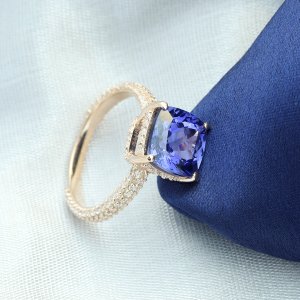 A S Jewels - 18kt rose gold cushion tanzanite diamond ring - uk h - us 4 - eu 46.8