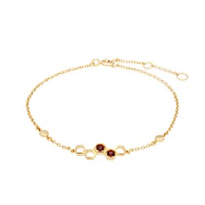 9kt Yellow Gold Honeycomb Inspired Red Garnet Link Bracelet