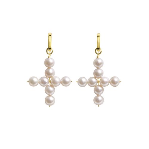 Aelia Cross Pearl Hoop Earrings Gold