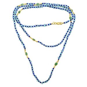 Blue Apatite & Emerald Long Necklace