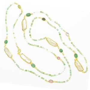 Green Opal & Pearl Long Necklace
