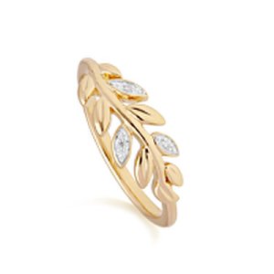 O Leaf Diamond Olive Branch Ring in Yellow Gold