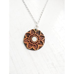 Oak Flower Wood & Silver Pendant Necklace