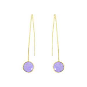 Purple Jade Gold Plated Threader Earrings