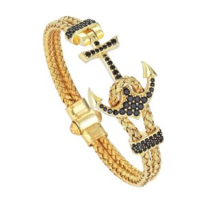 Atolyestone - Silver & yellow gold plated anchor bracelet - 7 inches