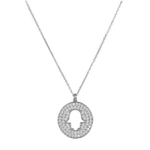 Sterling Silver Open Hamsa Disc Pendant Necklace