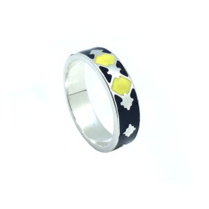 Eb Jewellery - Thathu silver black and yellow enamel band ring