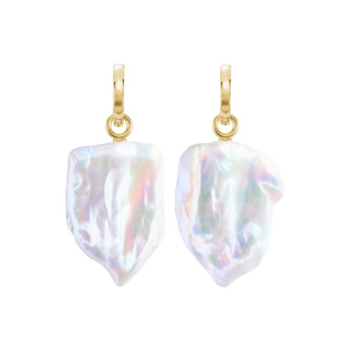 Ora Pearls - Xxl sabre pearl hoop earrings gold