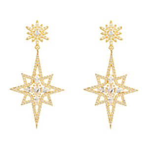 Yellow Gold Plated Northern Star Burst Drop Earrings
