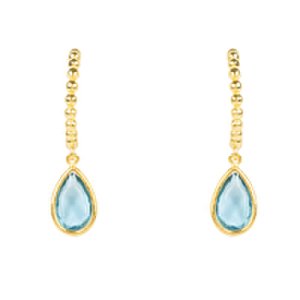 Yellow Gold Plated Palermo Beaded Hoop Gemstone Drop Earrings with Blue Topaz