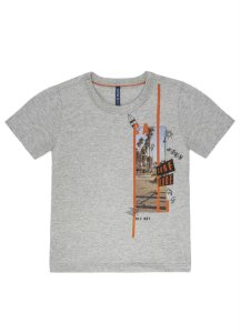 Camiseta Masculina Infantil Estampada Cinza