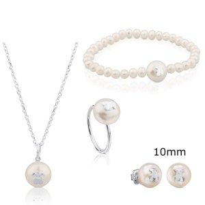 100% 925 Sterling Silver Bear Pearl Earrings Ruili Fashion Female Earrings Pendant Necklace Clavicle Chain Ring Fresh Bracelet