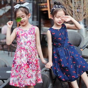 100%cotton hot night summer casual fashion design floral printing  baby girl kids dresses