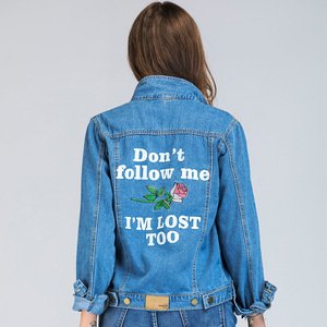 100%Cotton Jeans Latest Fashion Women Custom Embroidery blue Denim Jacket