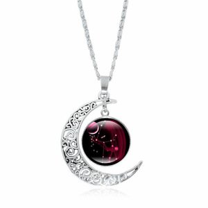 12 constellations time precious stones moon shape necklace pendant jewelry