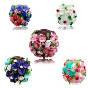 16mm 2.5mm Hole Rondelle Multicolored Bumpy Dots Lampwork Glass Beads