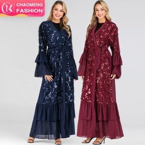 1737# wholesale new model abaya sequin tassels materia fancy abaya dubai eid abaya dresses 2019