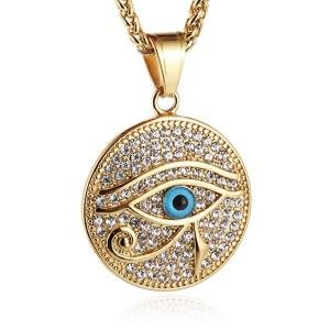 18k Gold Plated Iced Out Eye of Horus Egypt Protection Cross Dog Pendant Stainless Steel Necklace