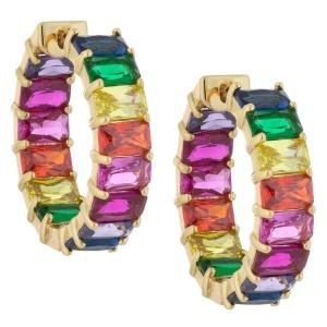 18k gold plated silver eternity  artificia rectangle rainbow huggie hoop earrings