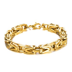 18k Gold Vacuum Plating Byzantine Necklace Chain Bracelet Set Stainless Steel Jewelry for Men