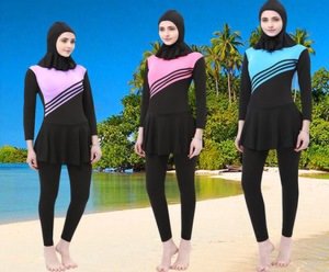 18MA2204 Arab Muslim Swimwear Modest Islamic Swim Wear 2 Pieces Muslim Swimsuit Connected Hijab Burkinis for Women Girls