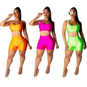 2 Piece Set Women Crop Tops and Biker Shorts Sweat Suits Sexy Club Outfits Two Piece Yoga Tracksuit Matching Sets