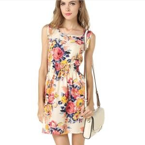 2017 New Ladies Fashion Floral Printed Women dress Chiffon Dresses Casual Summer Dress