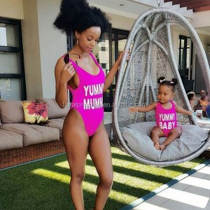 2017 New Mom And Daughter Swimwear Mom And Me Clothes Mother Daughter Yummy Baby Bikini Swimsuit