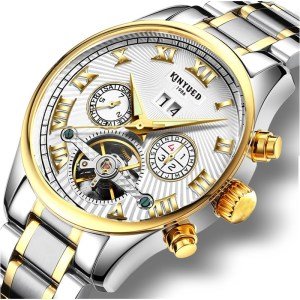 2017 Top KINYUED Brand Luxury Golden Automatic Watch Complete Calendar Stainless Steel Watches For Men Mechanical