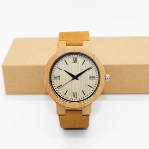 2018 Engraved bamboo custom wooden watch OEM waterproof wood watch with leather strap