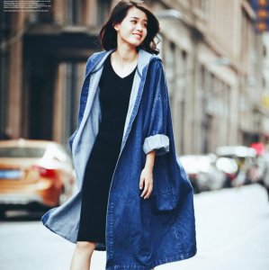 2018 European Fall Denim coat Women BF Style Coat Long Loose Casual Denim Jacket Trench Kimono Hooded Outfit Chaquetas
