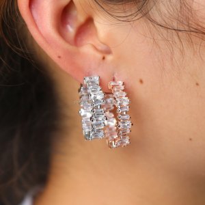 2018 european women gift jewelry baguette sparking bling cubic zirconia CZ Drop shipping brass hoop earring