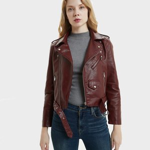 2018 fall winter China manufacturer wholesale ladies winter coat fashionable street style womens zipper leather biker jacket