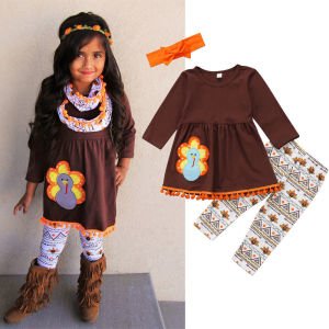 2018 NEW Long Sleeve Cotton Turkey Thanksgiving Boutique  Girl Outfits