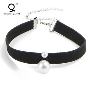 2018 Popular Cheap Price Custom Jewelry Women Black Choker Necklace With Pearl