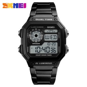 2018 Skmei Brand New 1335 Luxury Mens Watch Stainless Steel Fashion Square Led Clock Waterproof Dive Men Sport Digital Watch